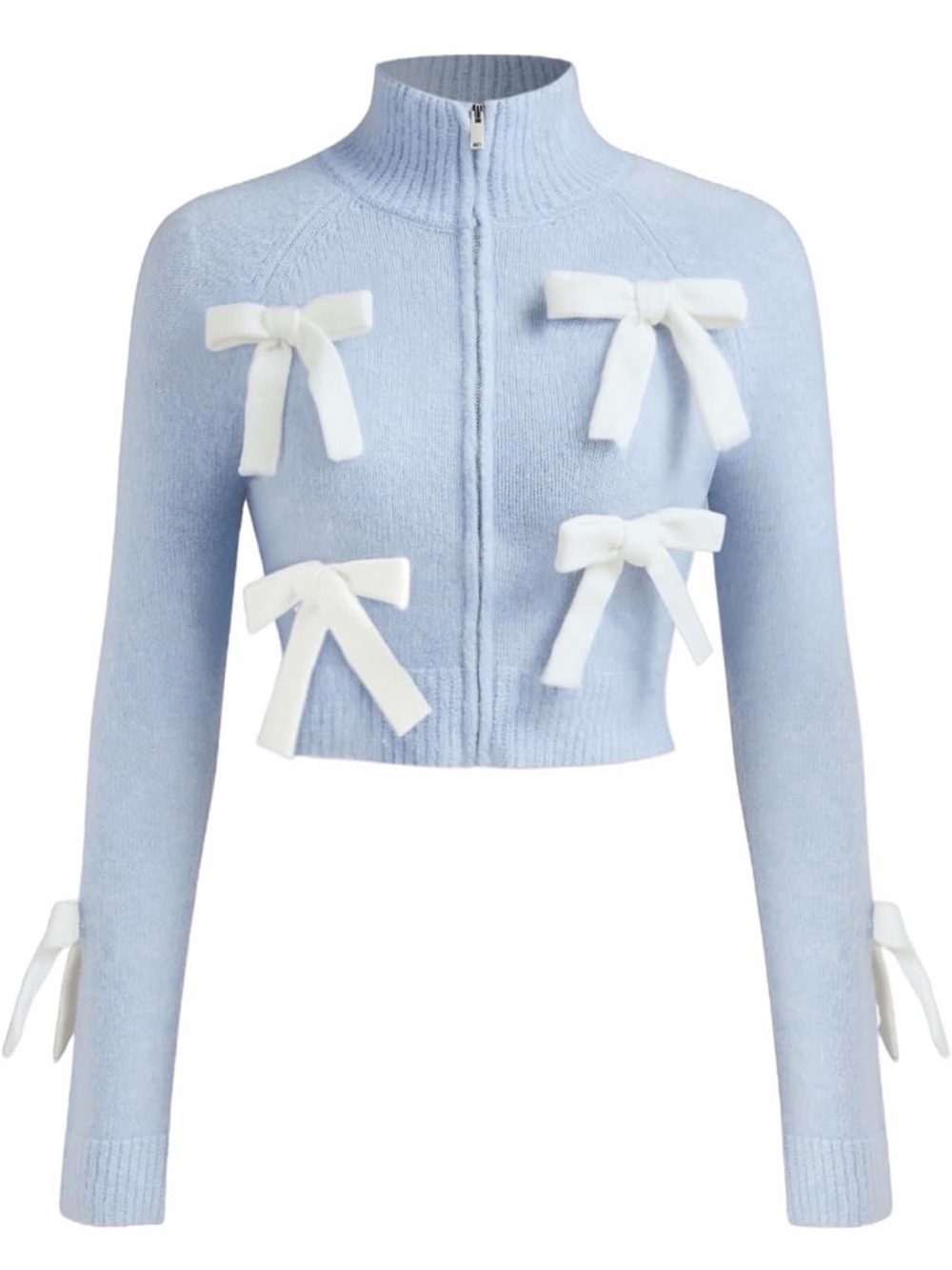 CIDER S Women’s Bow Knot Cardigan Knit Zip Up Jacket Mock Neck Long Sleeve Crop